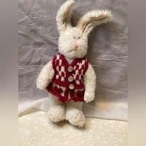Boyds Bears White Easter Bunny Rabbit 1990 Jointed Red Cardigan Sweater 9"